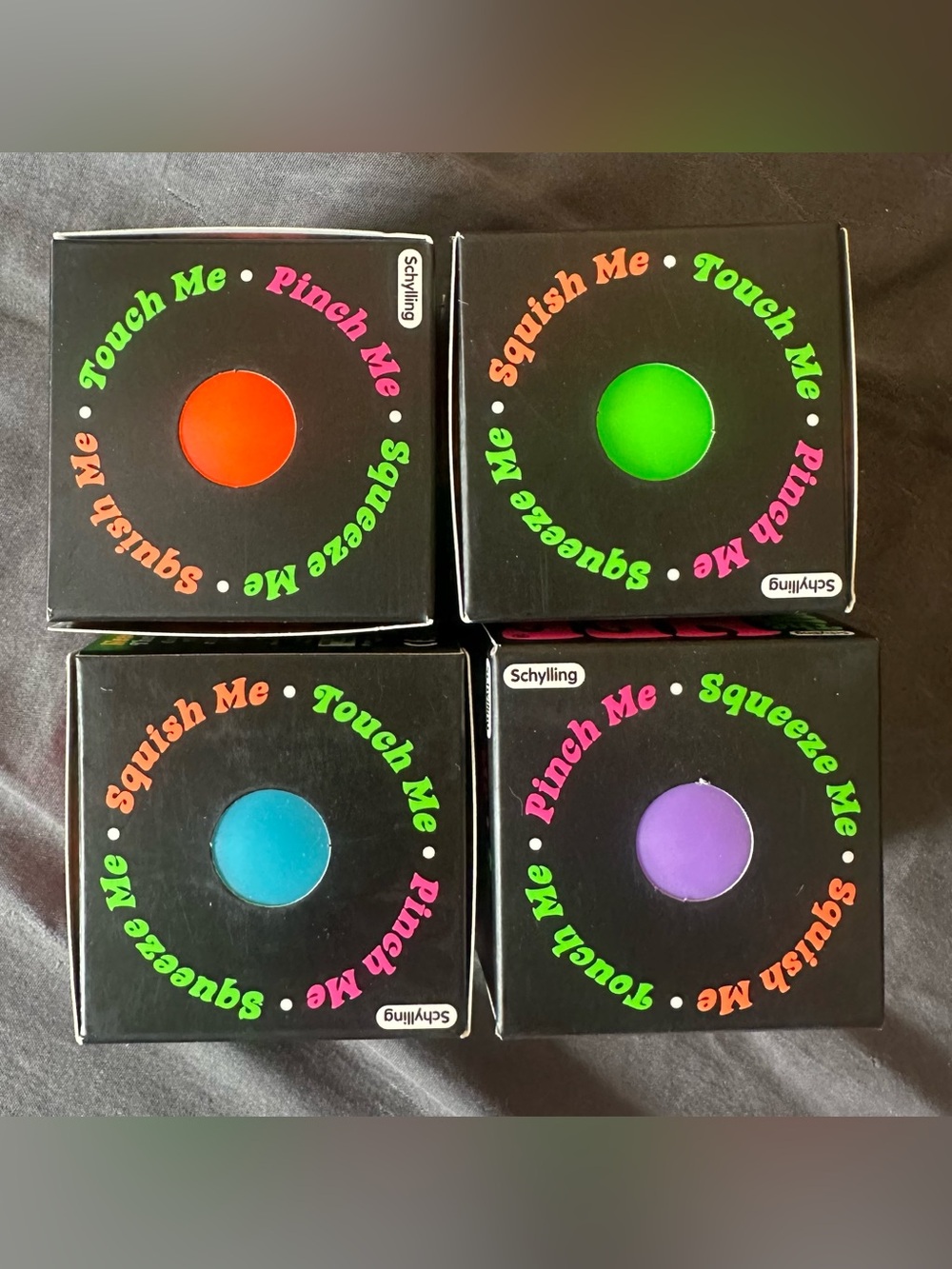 Schylling Touch Me Sensory Squeeze Balls - Red, Green, Blue, Purple Set
